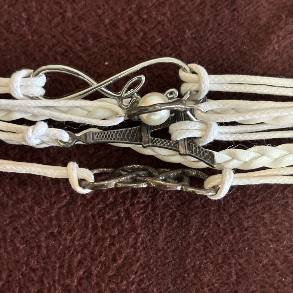 Braided/Strand 7.25"-8.75"6-in-1 Wristband with Charms Women's White/Silver-Tone - Picture 6 of 15